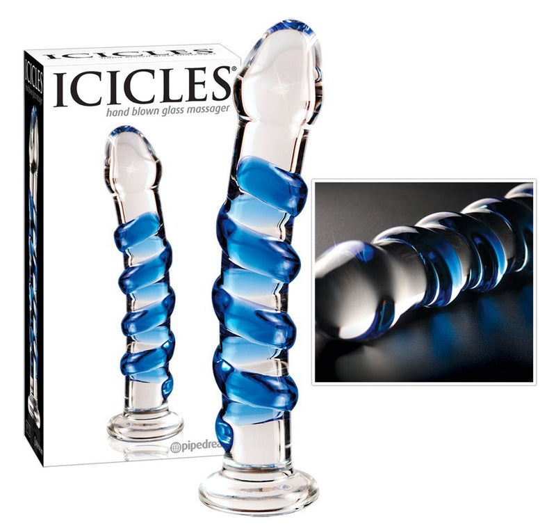 Icicles Glazen dildo met spiraalpatroon - Transparant