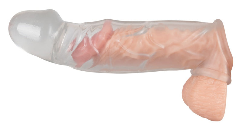 Crystal Penis sleeve met verlenging en kogelring - Transparant