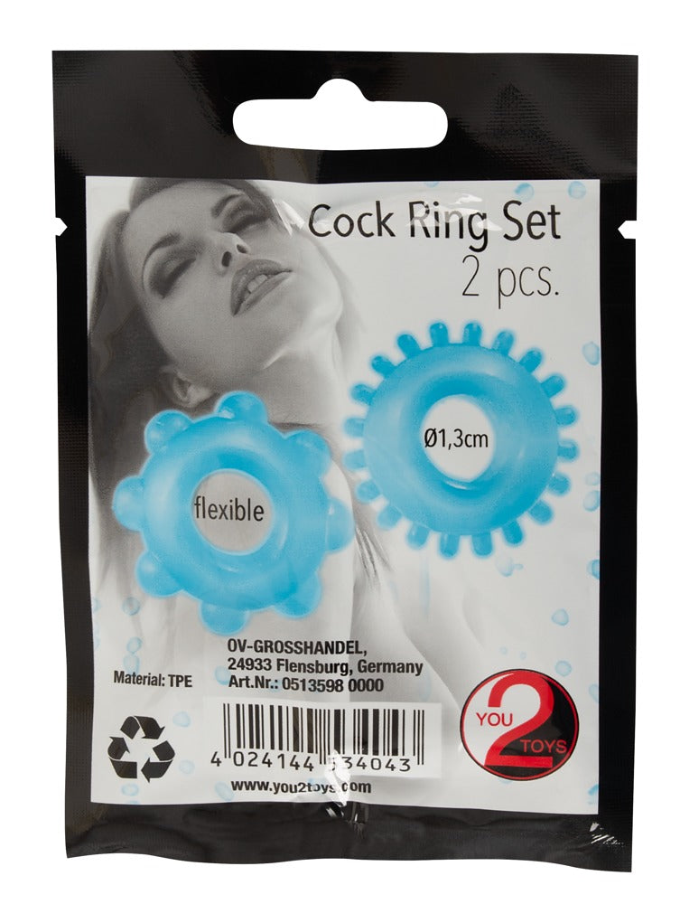 You2Toys Penisring set met 2 flexibele knoppen - Blauw