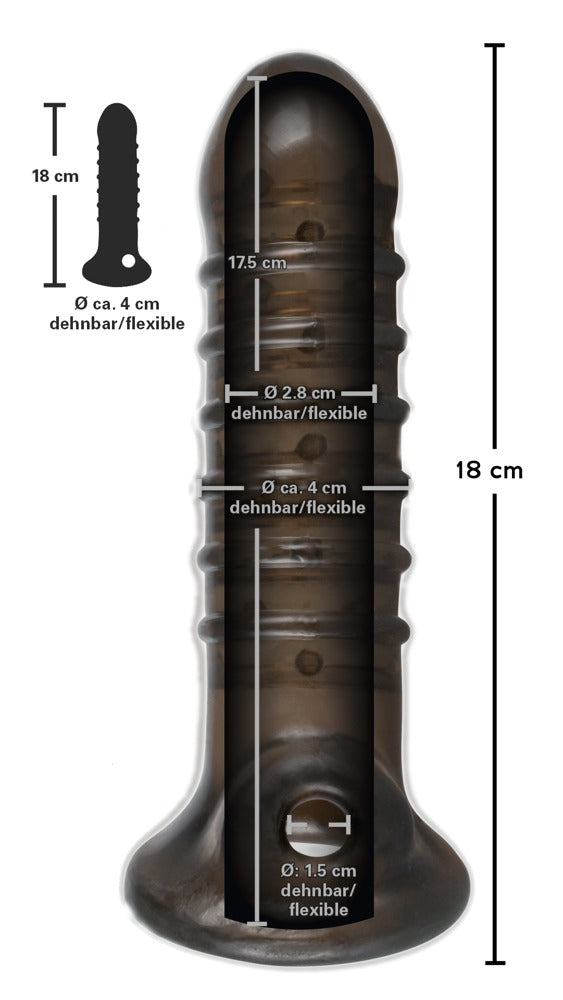 Rebel Penis sleeve met testikellus en stimulerende groeven - Zwart