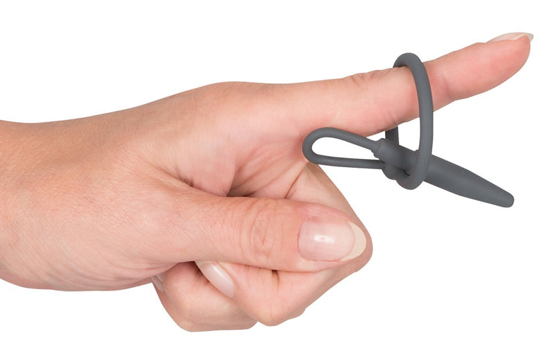 Penisplug Met Glansring met flexibele eikelring - Grijs