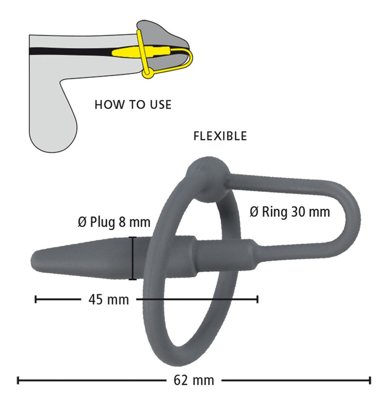 Penisplug Met Glansring met flexibele eikelring - Grijs