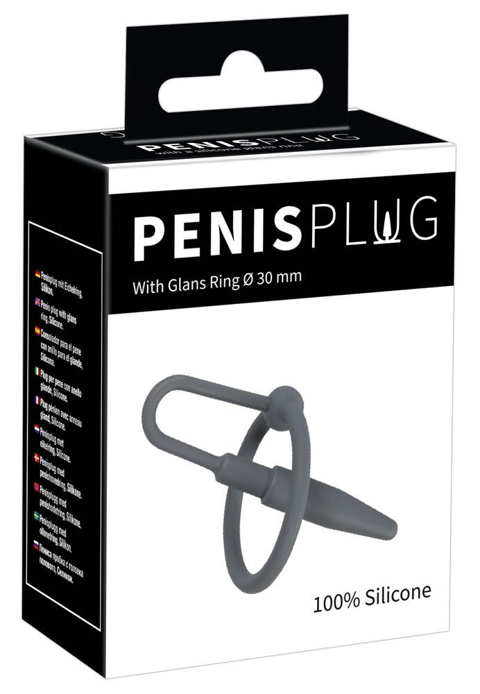 Penisplug Met Glansring met flexibele eikelring - Grijs
