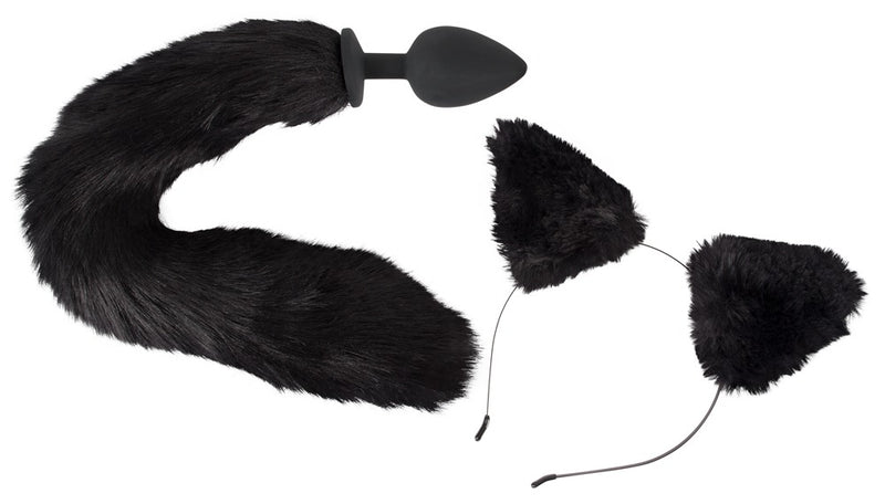 Bad Kitty Analplug met kattenstaart en oorband - Zwart