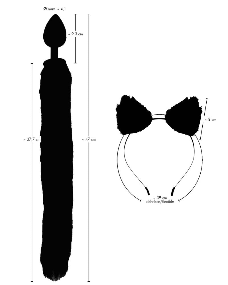 Bad Kitty Analplug met kattenstaart en oorband - Zwart