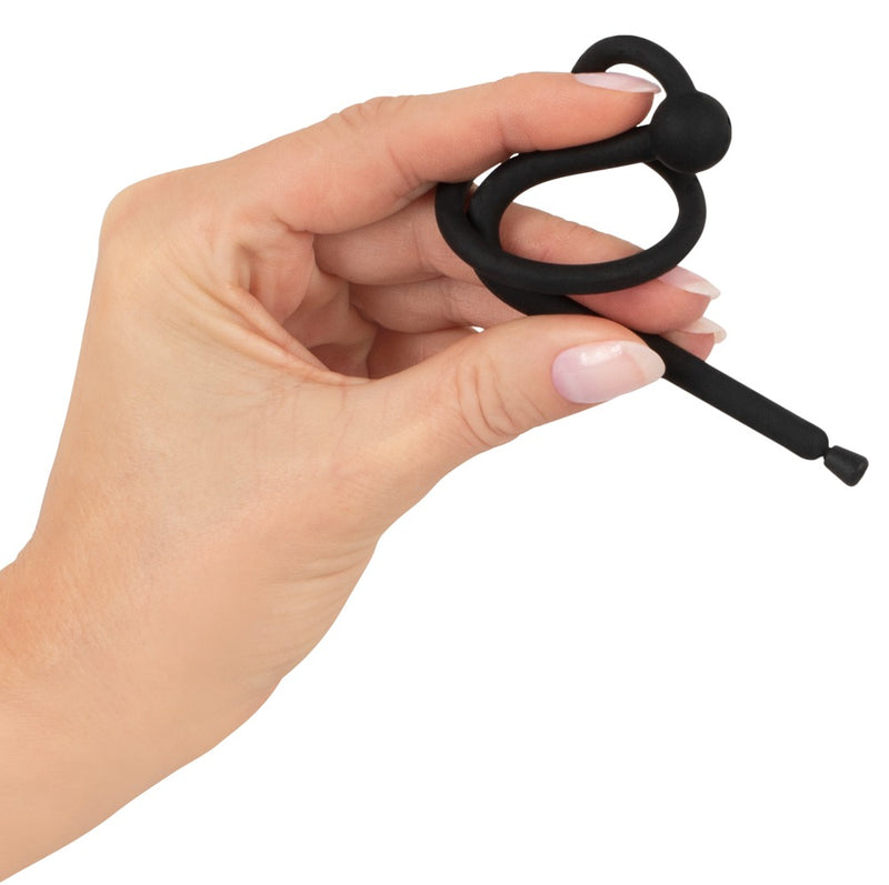 Penisplug holle ring met stop - Zwart
