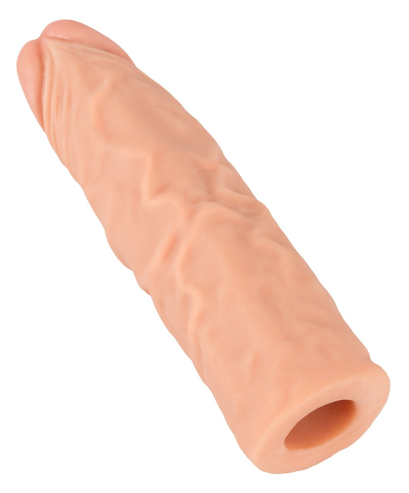 Nature Skin Sleeve met +3 cm verlenging en uitpuilende eikel - Huidskleur