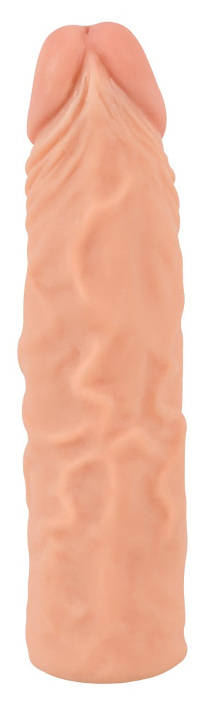 Nature Skin Sleeve met +3 cm verlenging en uitpuilende eikel - Huidskleur
