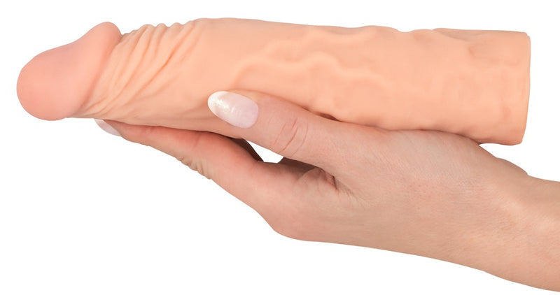 Nature Skin Sleeve met +3 cm verlenging en uitpuilende eikel - Huidskleur