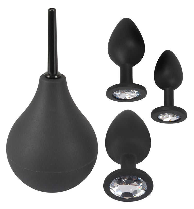 Black Velvets Anaal set met douche en 3 buttplugs - Zwart