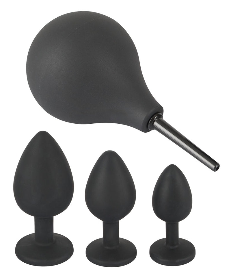 Black Velvets Anaal set met douche en 3 buttplugs - Zwart