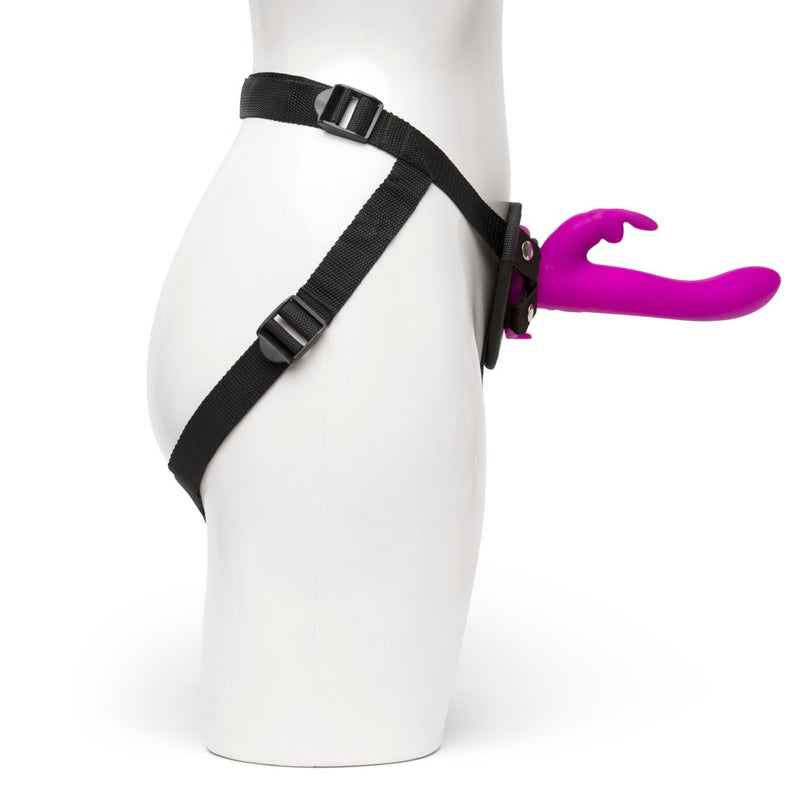 happyrabbit Trillende strap-on met konijnenoren - Paars