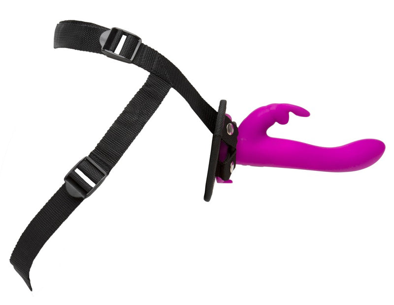 happyrabbit Trillende strap-on met konijnenoren - Paars