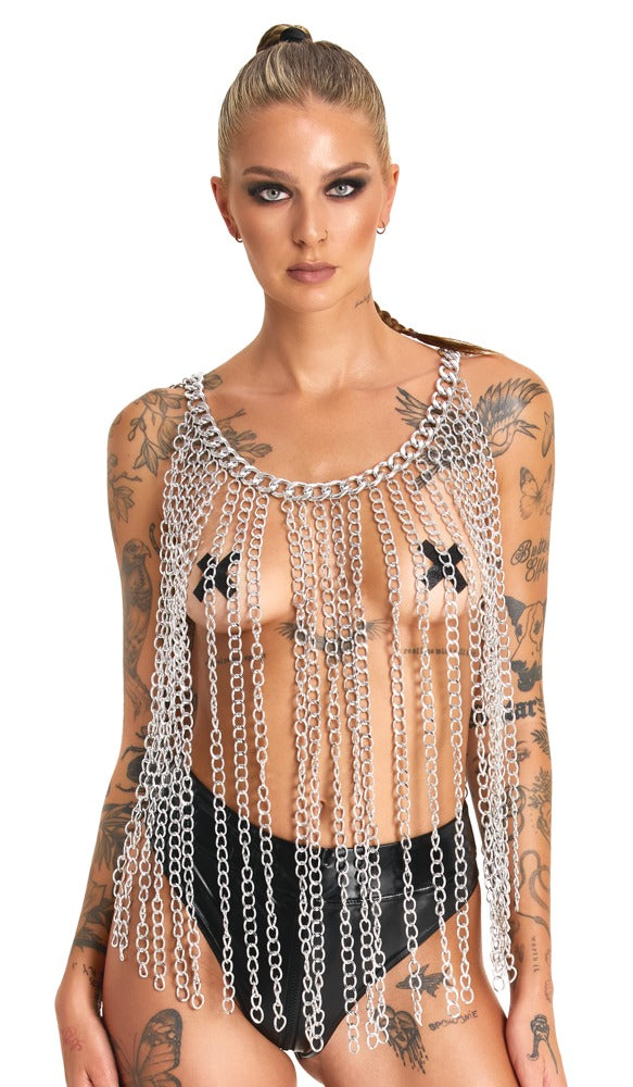 Bad Kitty Chainmail kraag/rok met karabijnhaak - Zilver