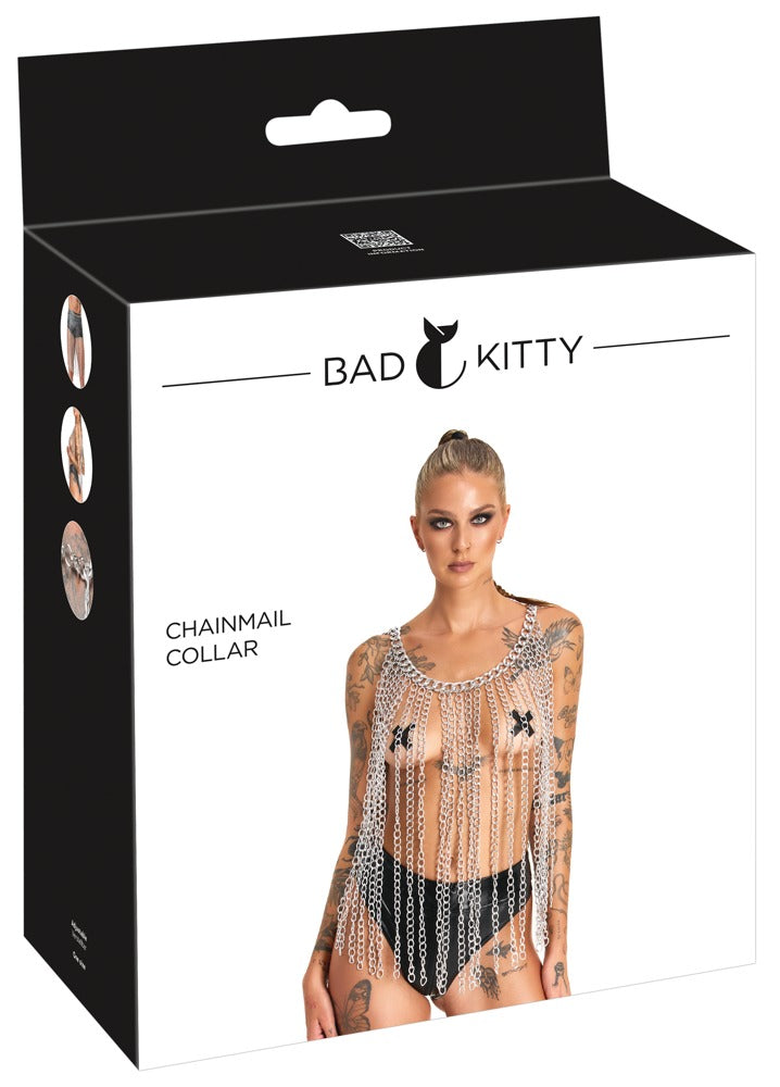Bad Kitty Chainmail kraag/rok met karabijnhaak - Zilver
