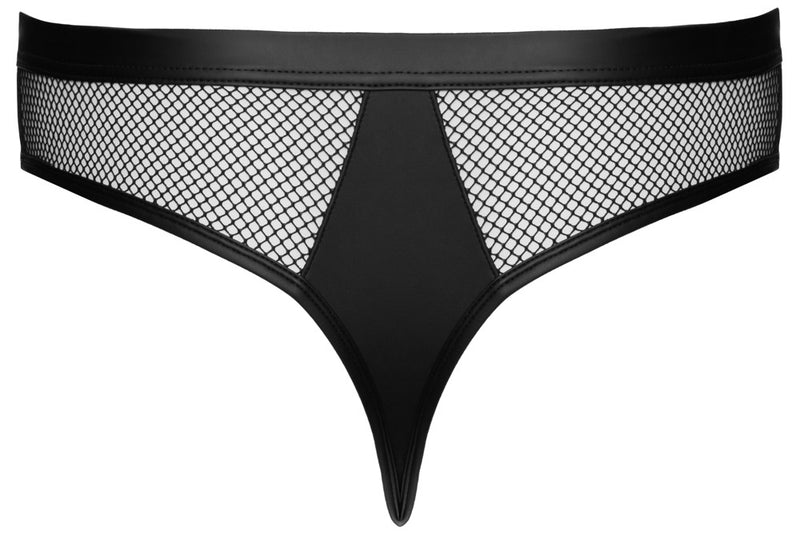 Svenjoyment Thong met wetlook en gouden ringen - Zwart