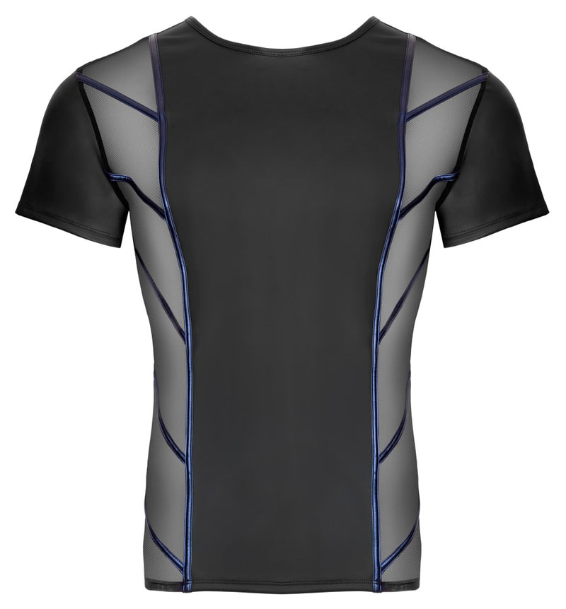 NEK shirt met net-inzetstukken - Zwart