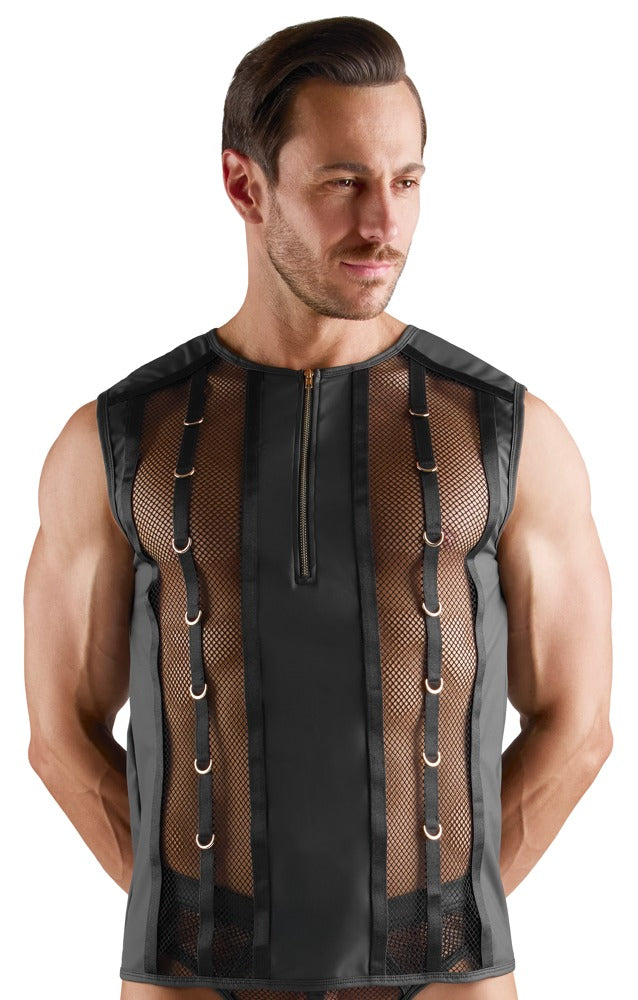 Svenjoyment Shirt met wetlook en gouden ritssluiting - Zwart
