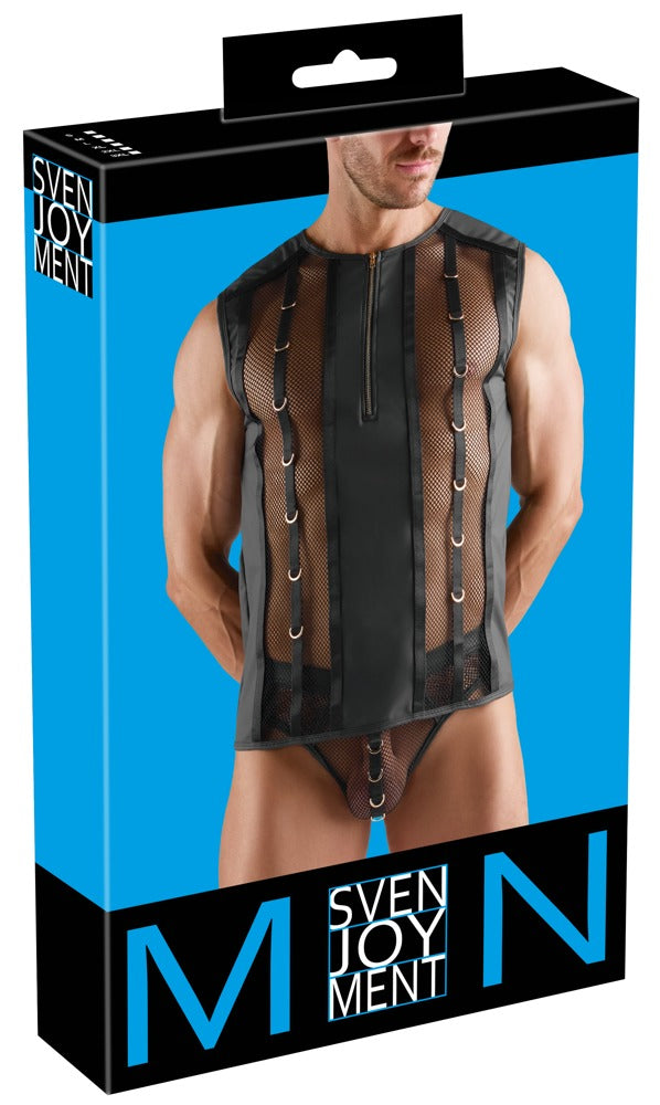 Svenjoyment Shirt met wetlook en gouden ritssluiting - Zwart