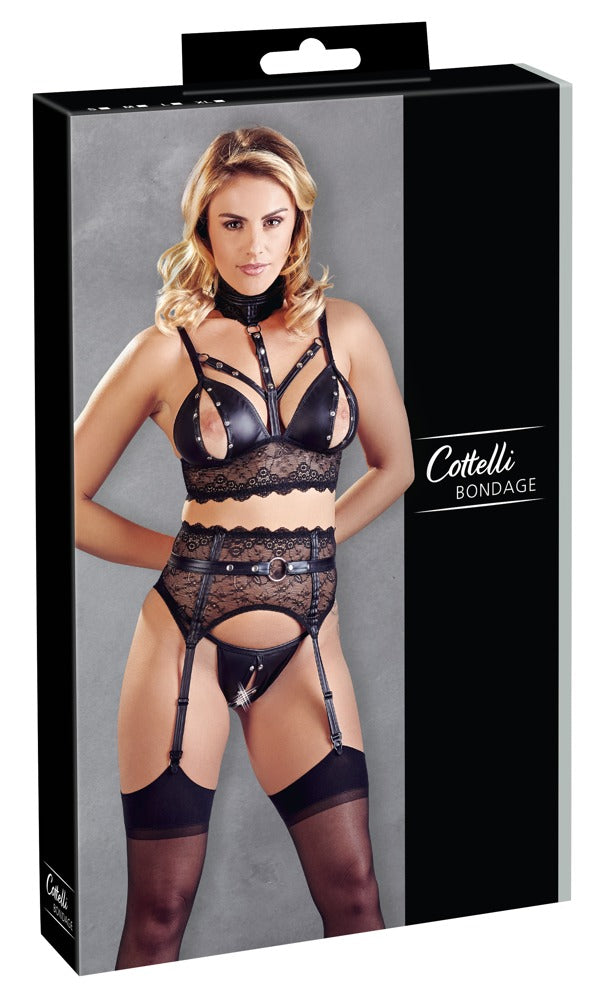 Cottelli BONDAGE Bralette met uitneembare cups & jarretel riem - Zwart