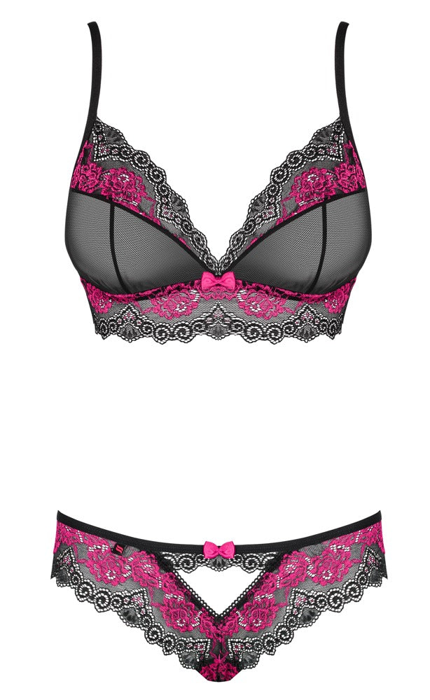 Obsessive Bra en slip transparant met kant - Zwart