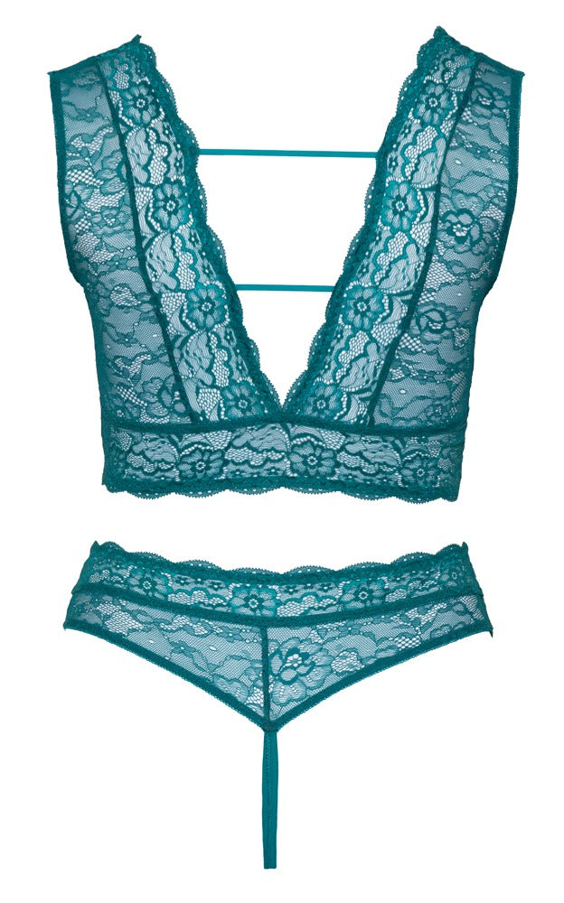Cottelli CURVES Bralette met jarretels en kruisloze string - Groen