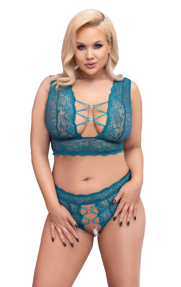 Cottelli CURVES Bralette met jarretels en kruisloze string - Groen