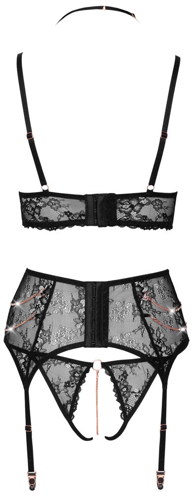Abierta Fina kanten set met strass - Zwart