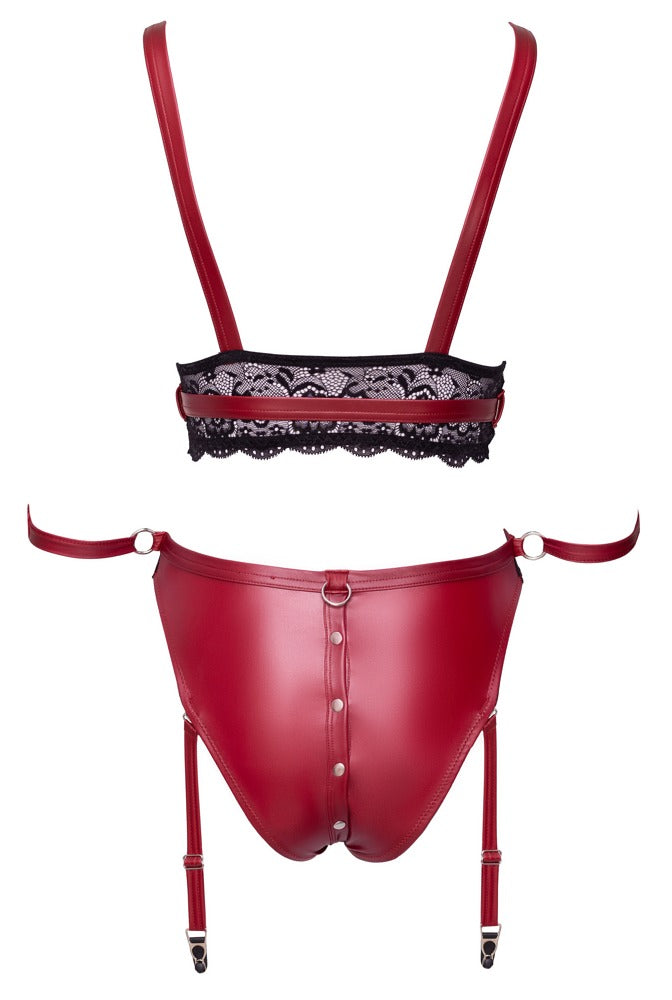 Cottelli BONDAGE Bralette met jarretel slip en restraints - Rood