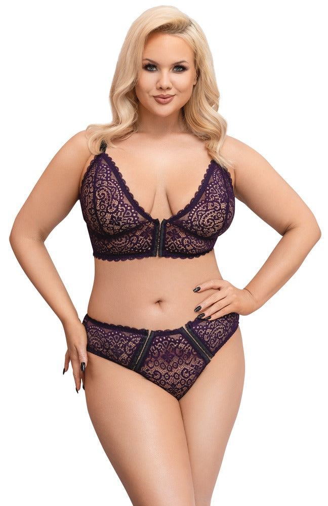 Cottelli CURVES Bralette met haaksluiting en slip - Paars