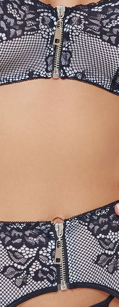 Cottelli LINGERIE stijlvol trio met ritsen - Zwart