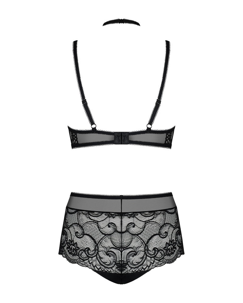 Obsessive 2-delig set met kanten choker en korsetband - Zwart