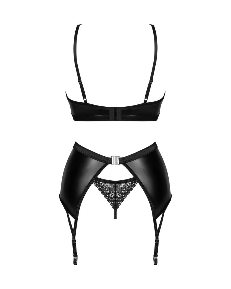 Obsessive natte look jarretelset Norides - Zwart