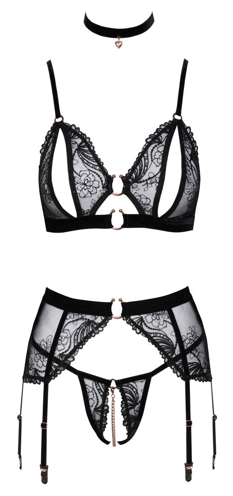 Abierta Fina Jarretel set - Zwart