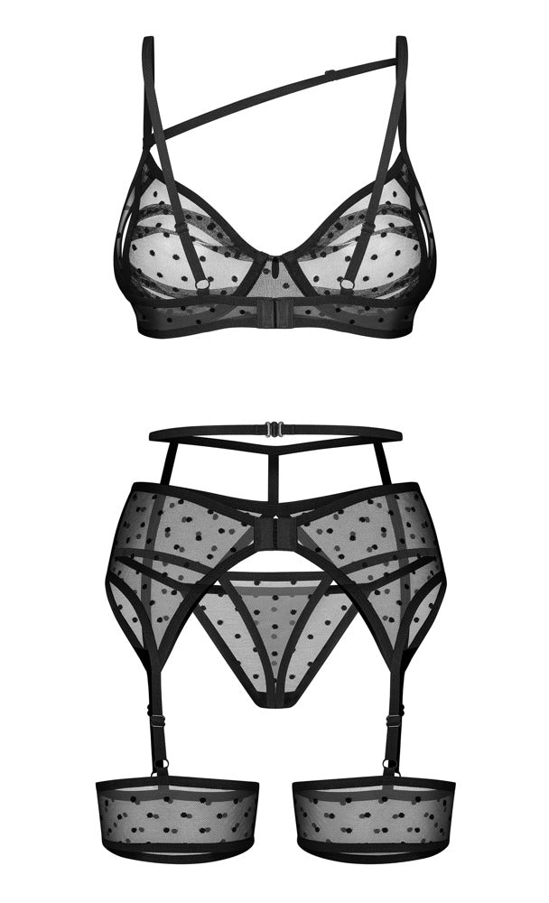 Obsessive jarretelset met bra en string Nuites - Zwart