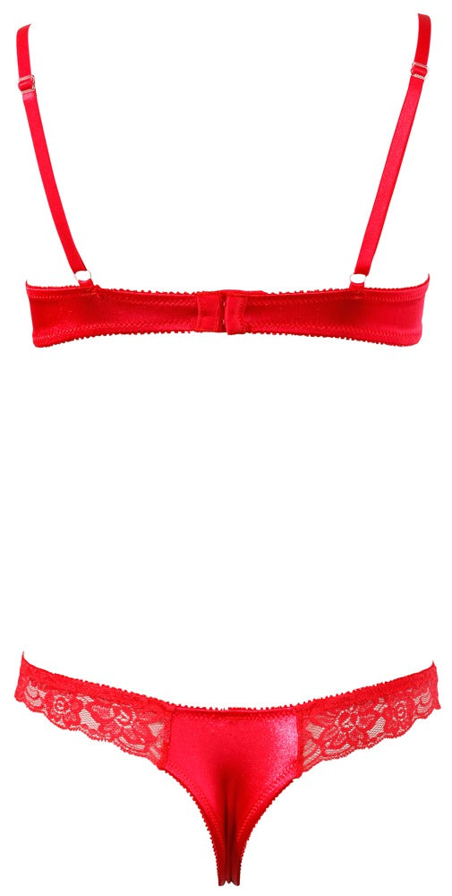 Cottelli LINGERIE Half cup set satijn met kant - Rood