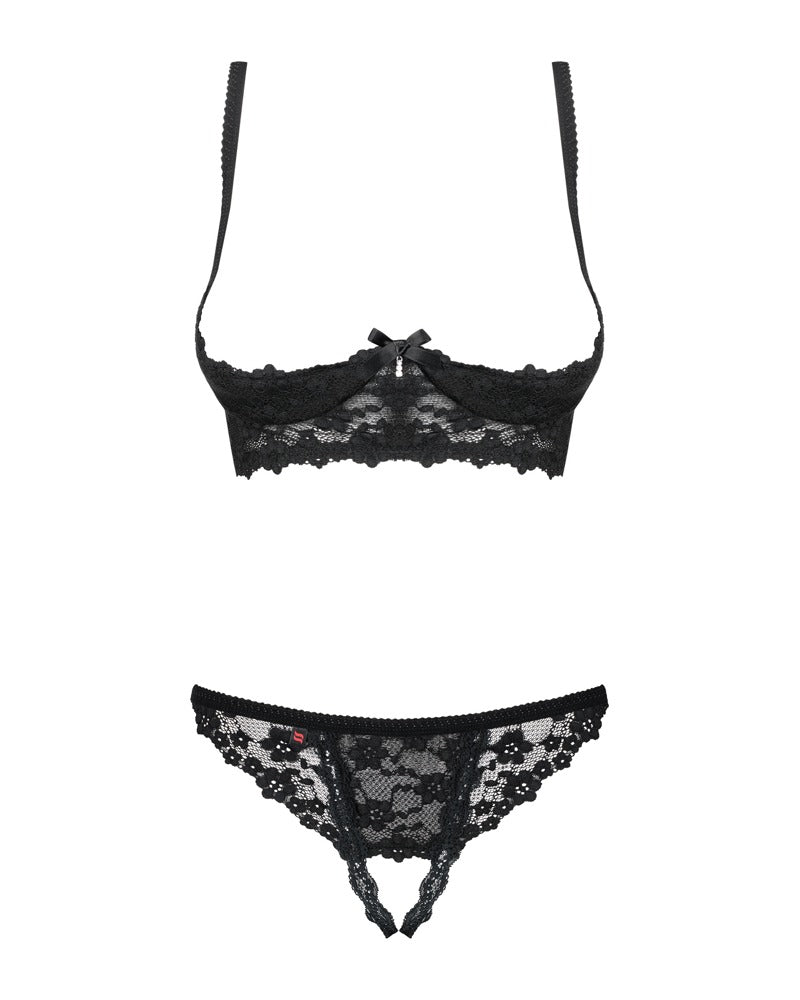 Obsessive Beugelbeha met kruisloze thong - Zwart