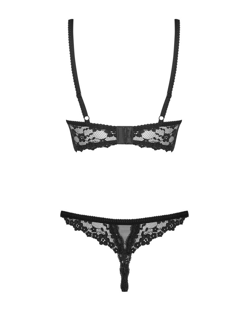 Obsessive Beugelbeha met kruisloze thong - Zwart