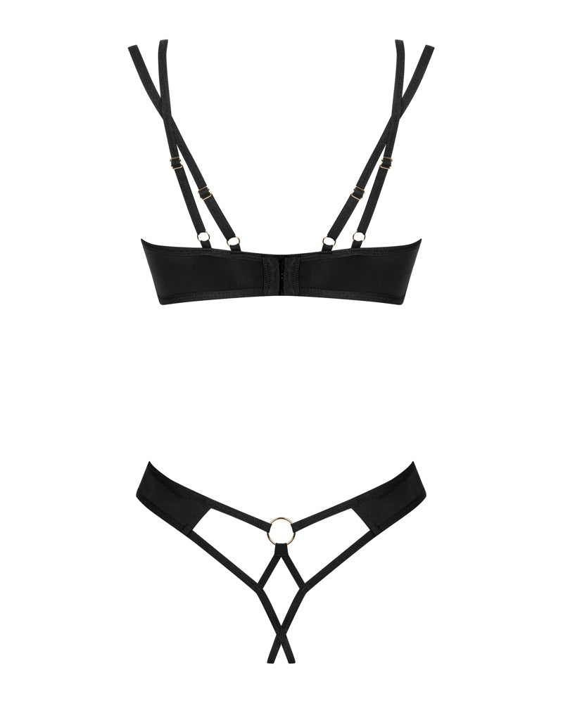 Obsessive BH-set Nesari met open kruis string - Zwart