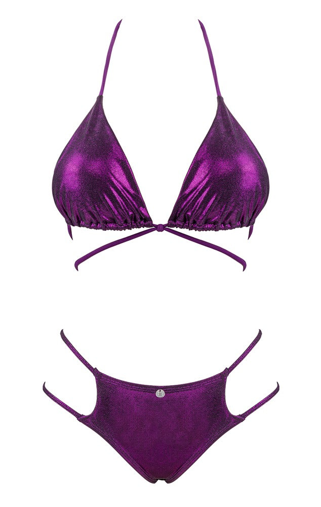 Obsessive bikini met halternek en jarretels - Paars