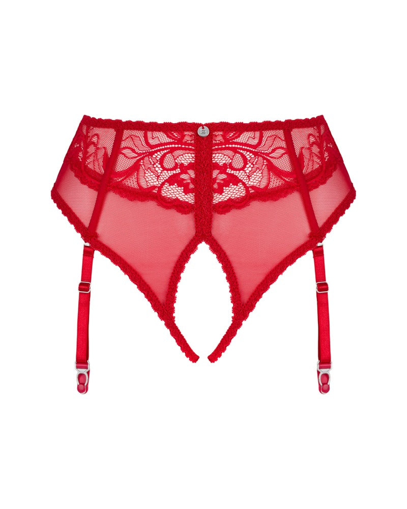Obsessive Slip met jarretelgordel en open kruis - Rood