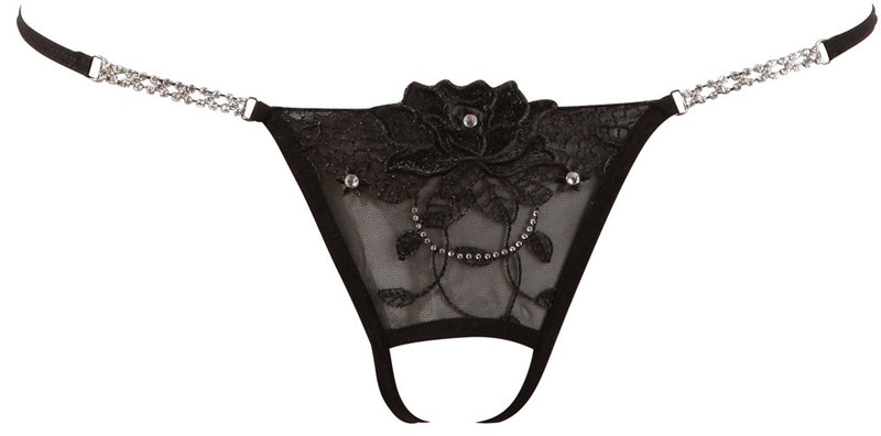 Cottelli LINGERIE String kruisloos met borduurwerk en stras - Zwart