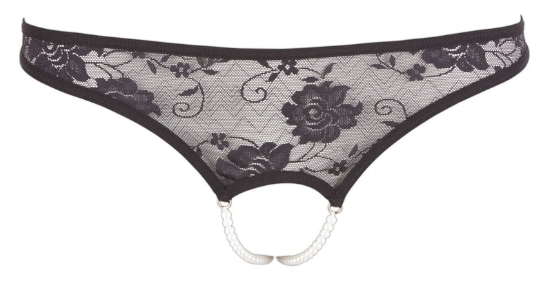 Cottelli LINGERIE String met parelkettingen - Zwart