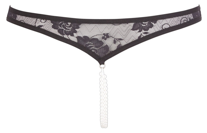 Cottelli LINGERIE String met parelkettingen - Zwart