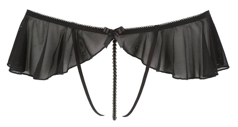 Cottelli LINGERIE G-string met parels en jarretels - Zwart