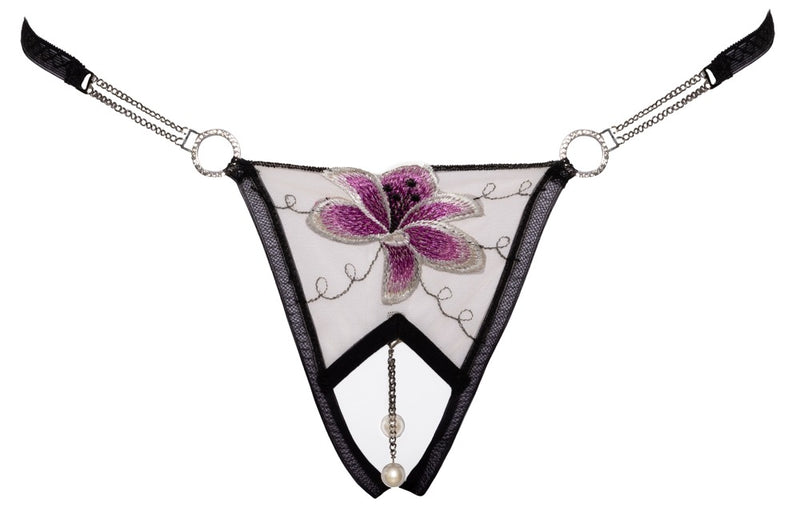 Cottelli LINGERIE String kruisloos met parelkettingen - Zwart