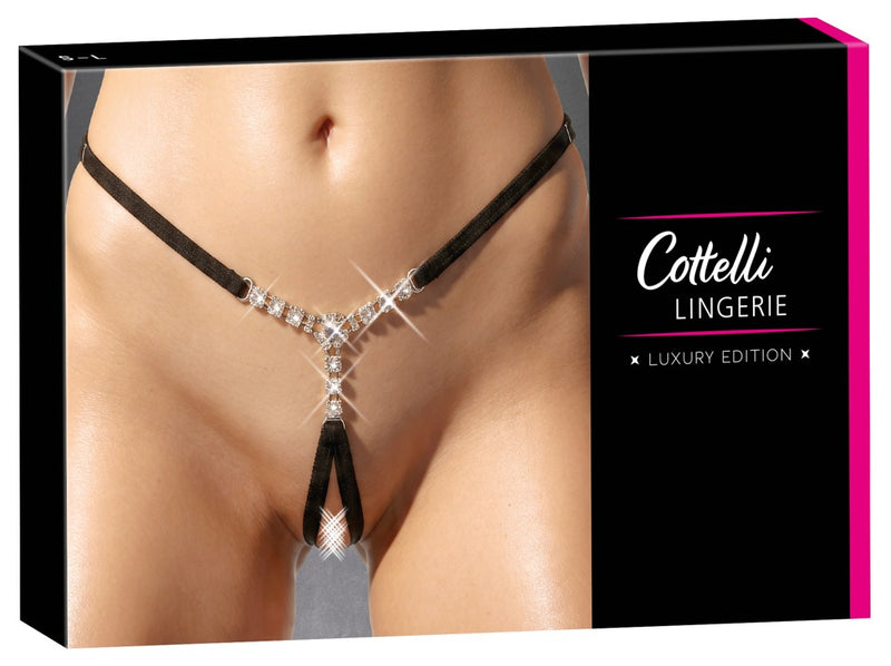 Cottelli LINGERIE string met strassdetail - Zwart