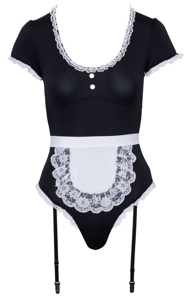 Cottelli COSTUMES Serveerster kostuum met schort en suspenders - Zwart
