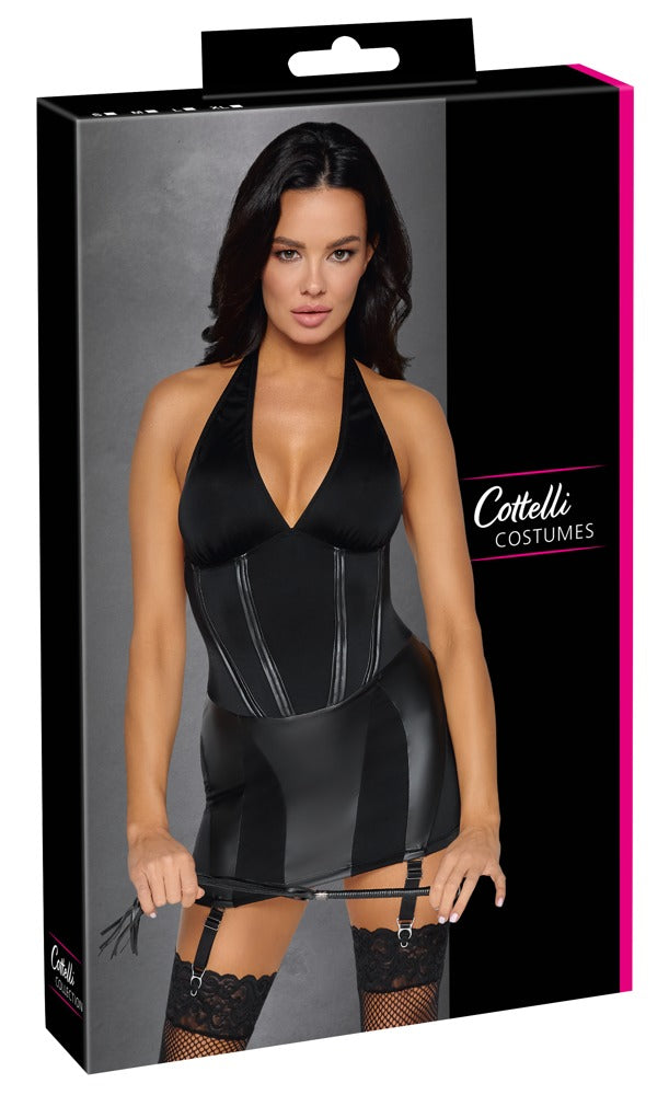 Cottelli COSTUMES jarretel jurk met flogger - Zwart