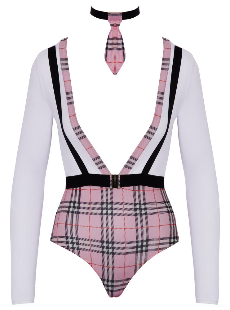 Cottelli Costumes schooluniform body met stropdas - Wit
